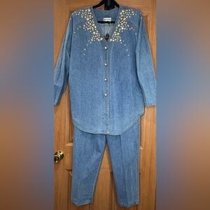 Monique Fashions Beaded Embellished Blue Denim Set
